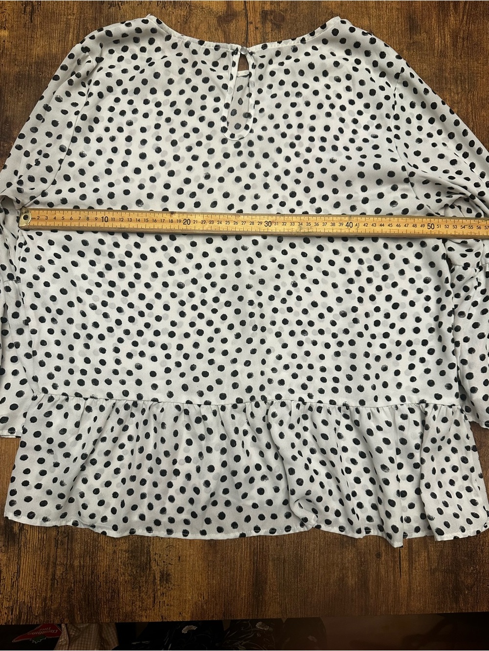 Denver Hayes White Dress with Black Polka Dots and Peplum Hem #286 - Picture 3 of 7